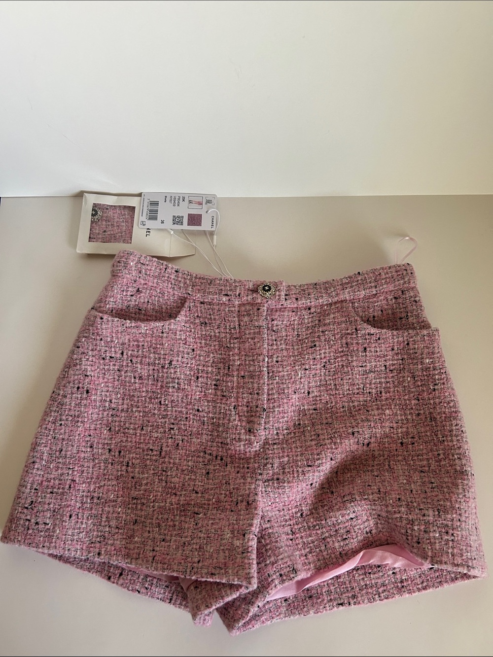 CHANEL Pink Tweed High-Waist Shorts